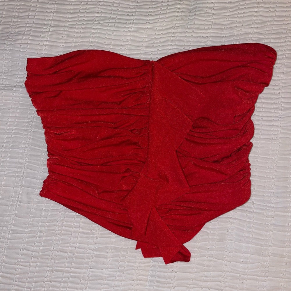 NWOT Red Strapless Ruched Top